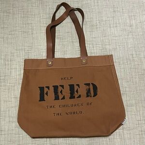 FEED Projects 10 Meal Brown Canvas Tote Bag Leather Handles